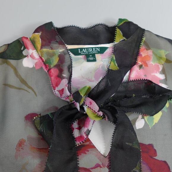 Lauren Ralph Lauren Georgette Blouse Medium Floral Sheer Bloomcore Fairy - Picture 16 of 16